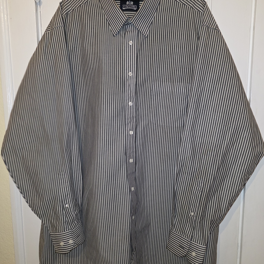 Stafford Black and White Striped Dress Shirt